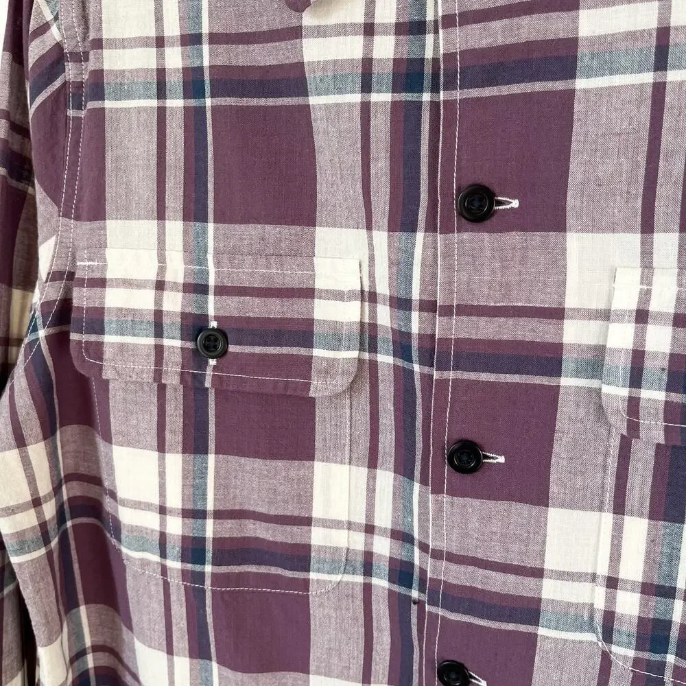 NEW AYR The Captain Shirt Madras Purple Rain Button up Front Pockets Plaid Small
